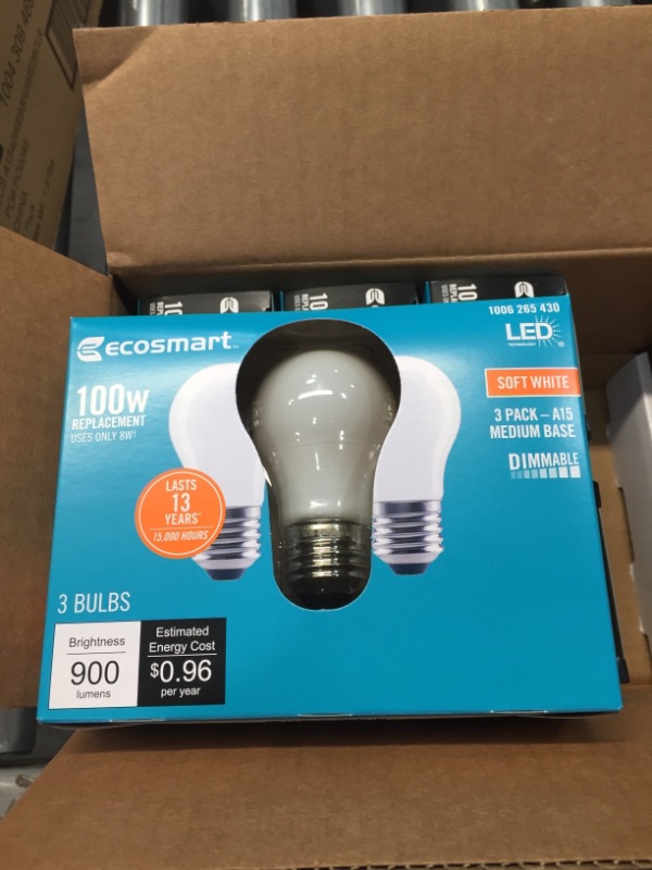 Photo 2 of 100-Watt Equivalent A15 Dimmable Appliance Fan Frosted Glass Filament LED Vintage Edison Light Bulb Soft White (3-Pack)