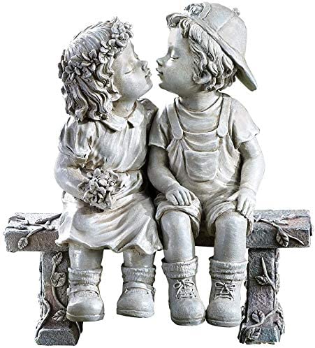 Photo 1 of  Little Girl and Boy Kissing Yard Miniature Figurine