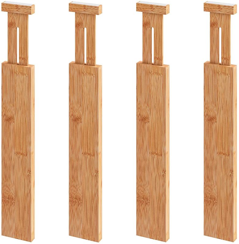 Photo 1 of Bamboo Drawer Dividers,Kitchen Adjustable Drawer Organizers, Expandable Spring Loaded Drawer Divider for Home, Office, Dressers, Bathroom