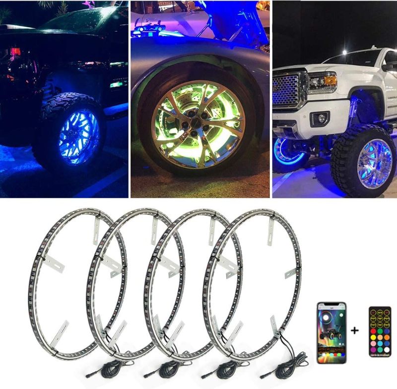 Photo 1 of Double Row Wheel Ring Light Kit w/Turn Signal and Braking Functionand Can Controlled by remote and app Simultaneously with Lock Function