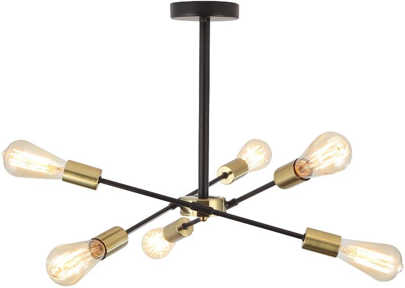 Photo 1 of  Modern Chandelier 6 Lights, Farmhouse Chandeliers for Dining Room, Semi Flush Mount Ceiling Light Fixture for Kitchen, Hallway, Bedroom, Foyer, Black 