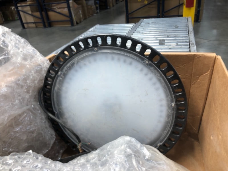 Photo 2 of NOT FUNCTIONAL PARTS ONLY **300W LED UFO High Bay Lights IP56 Waterproof 110V LED Lighting Fixture 24000LM 6500K Warehouse Industrial Factory Shop Lamp Commercial for Garage Factory Workshop Gym, etc. (Black, 3pcs)