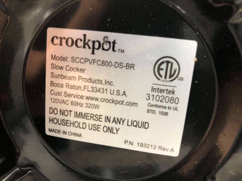 Photo 3 of Crock Pot 8 Quart Programmable Slow Cooker, Black Stainless Steel SCCPVFC800-DS
