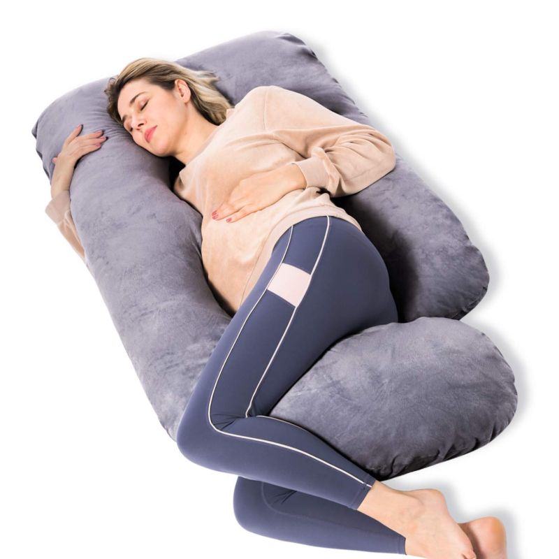 Photo 1 of  U Shaped Full Body Maternity Pillow with Removable Cover, Pregnancy Pillows for Sleeping, Grey