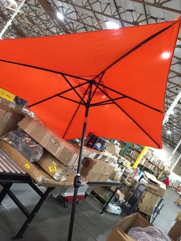 Photo 1 of Rectangular Solar Powered LED Lighted Patio Umbrella - 10' X 6.5' - by Trademark Innovations (Orange)
