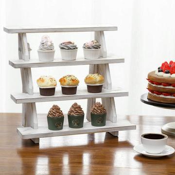 Photo 1 of 4 Tier Cascading Whitewashed Wood Retail Stair Shelf Display Riser or Cupcake Dessert Stand