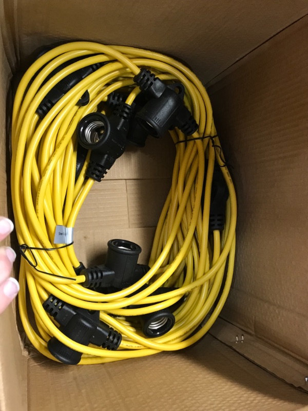 Photo 3 of 100 Foot Outdoor Yellow Commercial Contractor-Grade Plastic Cage String Lights 100FT 10 Sockets
