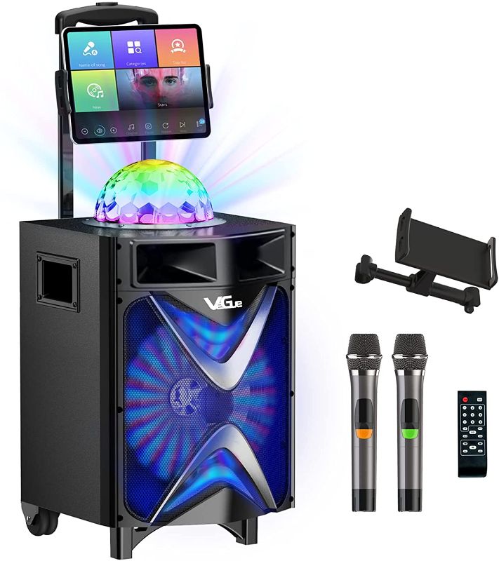Photo 1 of ***PARTS ONLY*** Karaoke Machine for Adults & Kids, VeGue Bluetooth PA Speaker System with 2 Wireless Microphones, Disco Ball, 10'' Subwoofer, Karaoke Singing Machine for Home Karaoke, Singing Party, Church (VS-1088)
