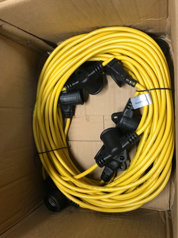 Photo 2 of 100 Foot Outdoor Yellow Commercial Contractor-Grade Plastic Cage String Lights 100FT 10 Sockets
