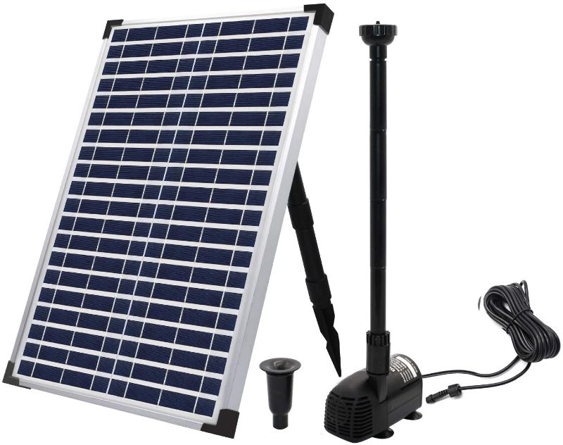 Photo 1 of ECO-WORTHY Solar Fountain Water Pump Kit 20 W, 360GPH Submersible Powered Pump and 20 Watt Solar Panel for Sun Powered Fountain, Fish Pond, Pond Aeration, Hydroponics, Garden Decoration, Aquaculture…
