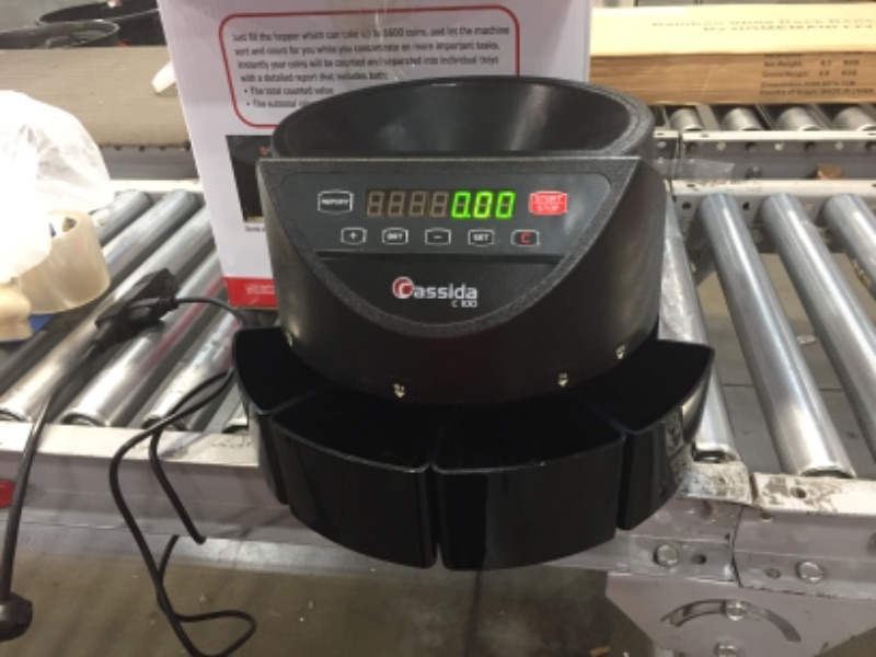 Photo 3 of Cassida C100 Electronic Coin Sorter/Counter, Countable coins 1¢, 5¢, 10¢, 25¢, 250 coins/min, 110 VAC
