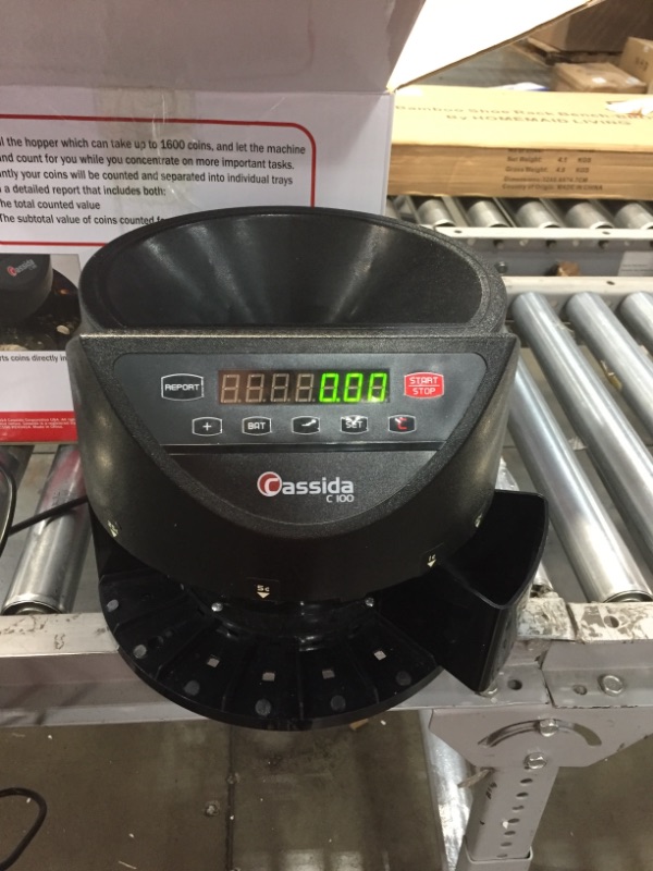 Photo 2 of Cassida C100 Electronic Coin Sorter/Counter, Countable coins 1¢, 5¢, 10¢, 25¢, 250 coins/min, 110 VAC
