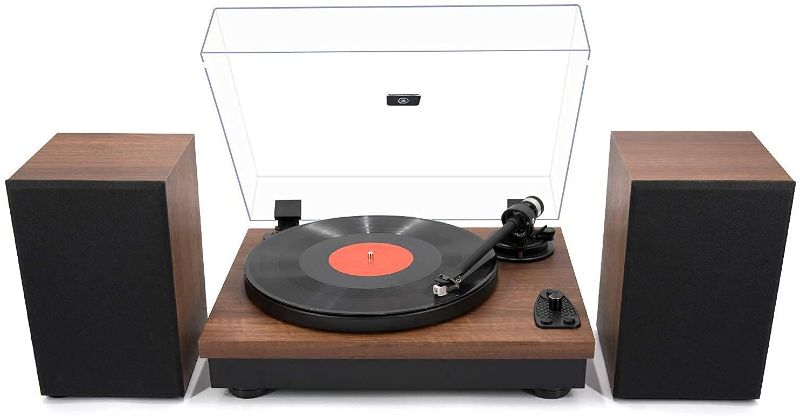 Photo 1 of LP&No.1 Wireless Playback Vintage Turntable with Hi-Fi System Stereo Bookshelf Speakers, Bluetooth Belt-Drive Retro Record Player with Moving Magnet Cartridge & Adjustable Counterweight,Yellow Wood
