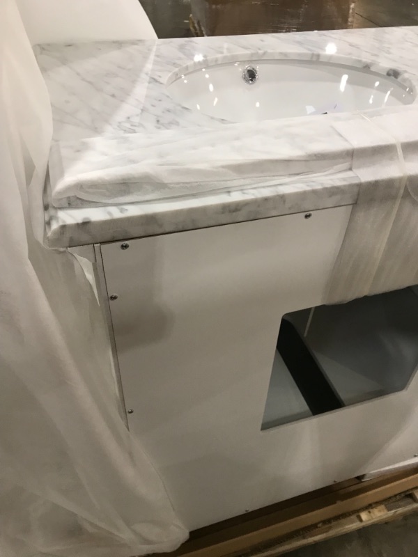 Photo 4 of ** SOLD ON WHOLE PALLET*** NO RETURNS NO REFUNDS***
Windlowe 73 in. W x 22 in. D x 35 in. H Bath Vanity in White with Carrara Marble Vanity Top in White with White Sink
