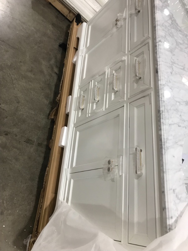Photo 6 of ** SOLD ON WHOLE PALLET*** NO RETURNS NO REFUNDS***
Windlowe 73 in. W x 22 in. D x 35 in. H Bath Vanity in White with Carrara Marble Vanity Top in White with White Sink
