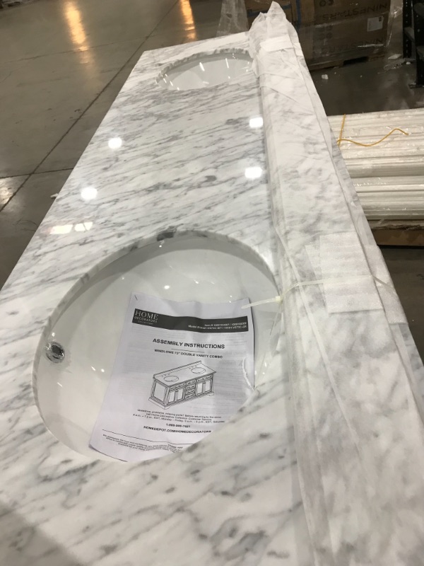 Photo 5 of ** SOLD ON WHOLE PALLET*** NO RETURNS NO REFUNDS***
Windlowe 73 in. W x 22 in. D x 35 in. H Bath Vanity in White with Carrara Marble Vanity Top in White with White Sink
