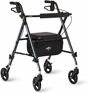 Photo 1 of Medline Freedom Lightweight Folding Aluminum Mobility Rollator Walker with 6-inch Wheels, Adjustable Arms and Seat, Smoky Blue