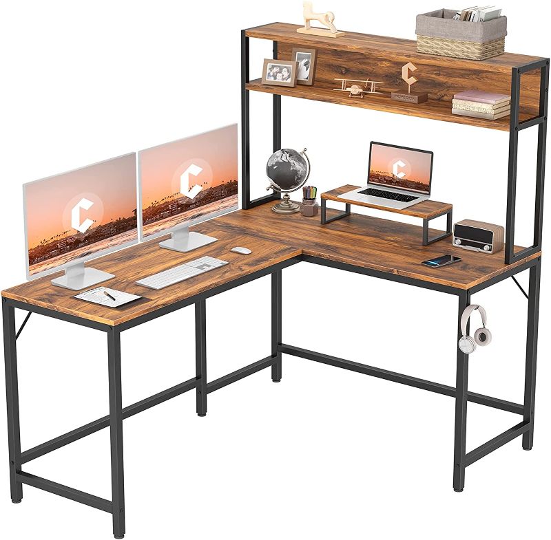 Photo 1 of CubiCubi L-Shaped Desk with Hutch,59" Corner Computer Desk,Home Office Gaming Table Workstation with Storage Bookshelf,Dark Rustic
