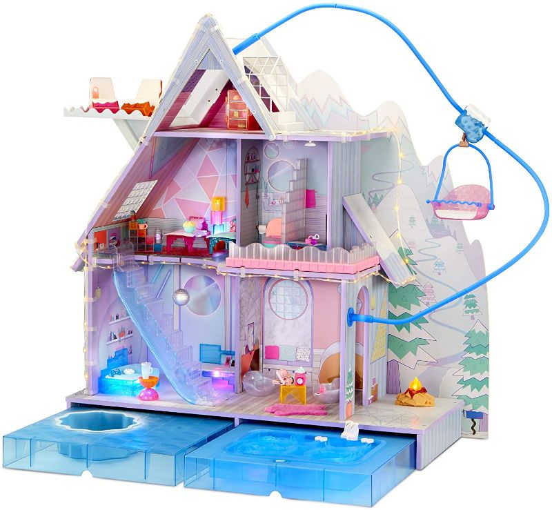 Photo 1 of LOL Surprise OMG Winter Chill Cabin Wooden Doll House Playset s - Exclusive Colorful Dollhouse with Hot Tub, Real Ice Skating Rink, and Ski Lift 