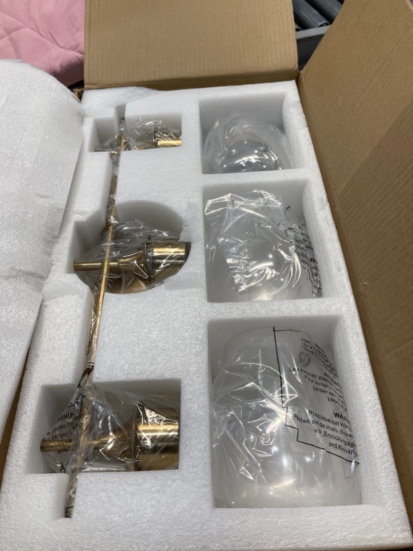 Photo 1 of Hamilyeah Bathroom Vanity Light Fixture Over Mirror, Gold Bathroom Light Fixtures Indoor, 3 Light Vanity Lighting Champagne Brass, Modern Wall Mount Lighting with Glass Shade Living Room,UL Listed

