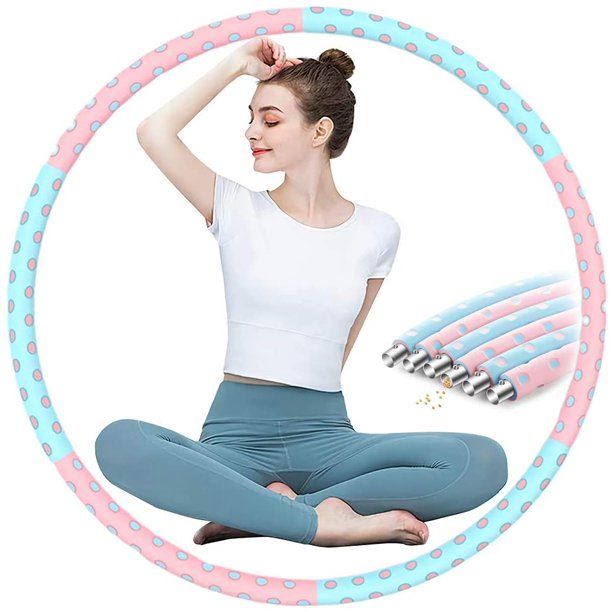 Photo 1 of Adult Hula Hoop Band, Weighted Hula Hoop, Stainless Steel, 6 Segments, Detachable, Suitable for Fitness / Slimming / Belly Shaping, Pink/Blue
