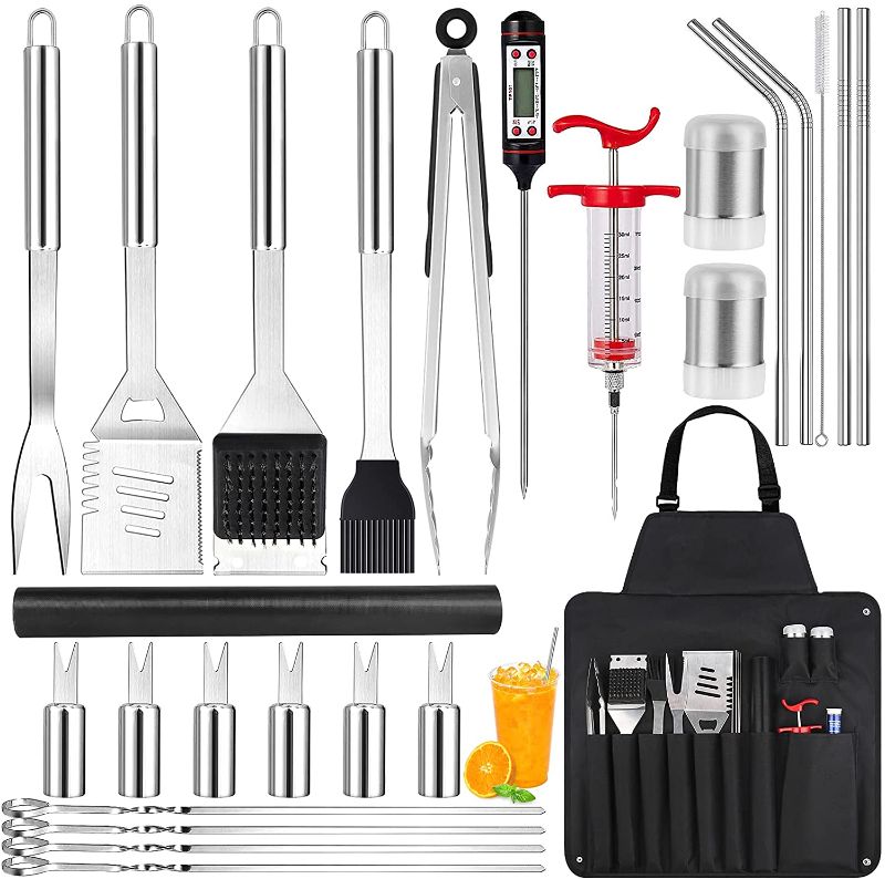 Photo 1 of Cleansecr 26 PCS BBQ Grill Tools Kit Grilling Accessories Stainless Steel Barbecue Utensils Set with Grill Mat, Meat Thermometer, Premium Grill Set Ideal Gifts for Men Women Dad
