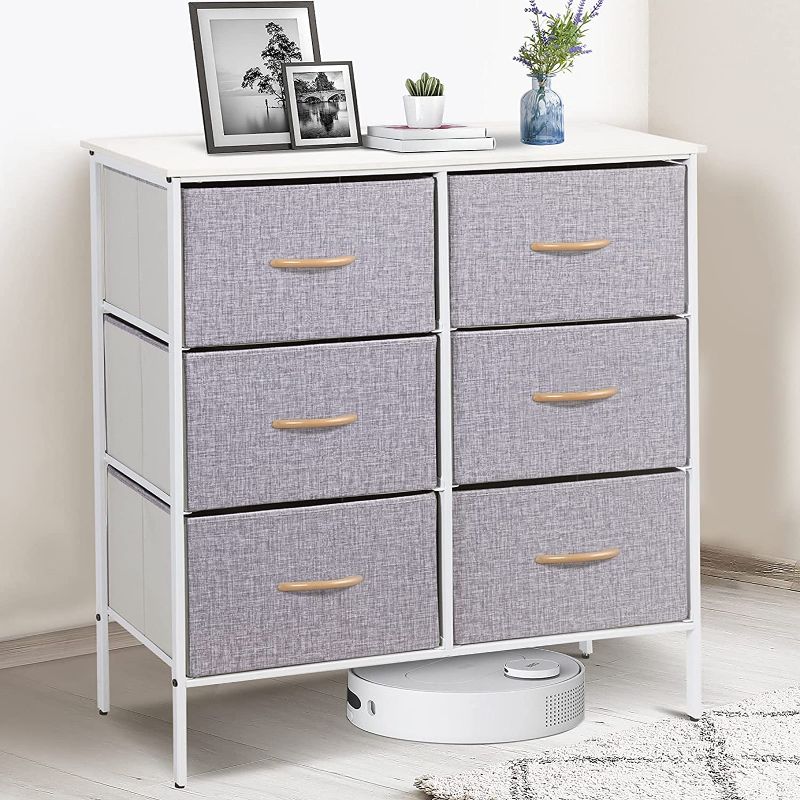 Photo 1 of Bizvalue 6 Drawer Fabric Dresser Storage Tower, Heightened Feet Furniture Storage Drawer Dressers, Organizer Unit for Bedroom, Closet, Entryway, Hallway, Nursery Room - Light Gray
