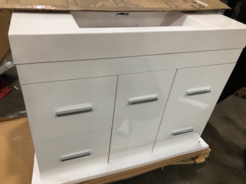 Photo 2 of Alya Bath AT8041W Ripley Collection AT-8041-W 39" Single Sink Bathroom Vanity with 4 Drawers, 1 Door, Pure White Acrylic Countertop, Acrylic Resin Sink, Brushed Chrome Hardware, Medium-Density Fiberboard (MDF) and Wood Veneer Material in White Finish

