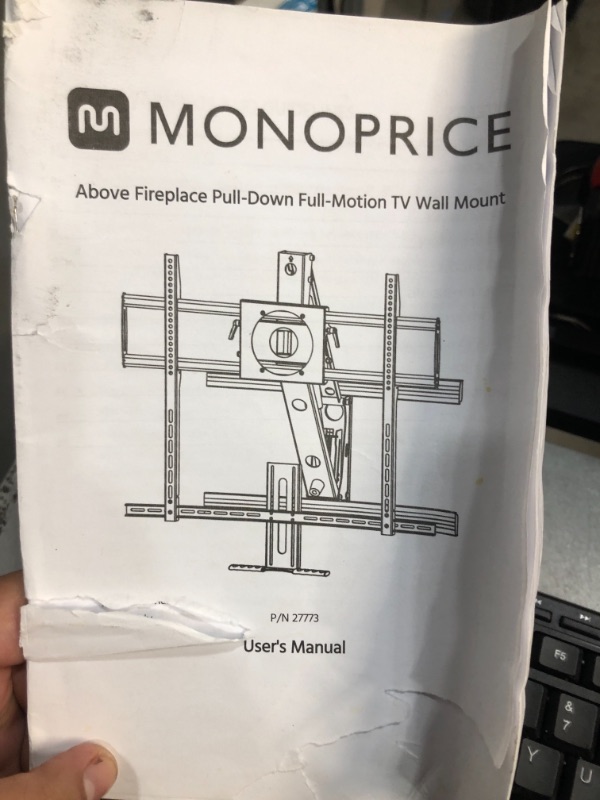 Photo 2 of Monoprice Above Fireplace Mantel Pull-Down Full-Motion Articulating TV Wall Mount Bracket For LED TVs 55in to 100in, Max Weight 143 lbs, VESA Patterns Up to 800x600, Rotating, Height Adjustable 27773
