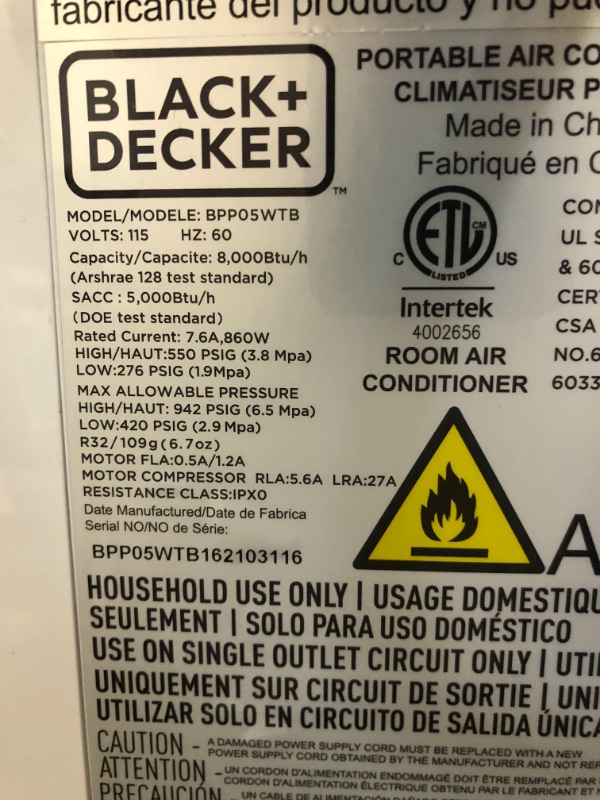 Photo 3 of BLACK+DECKER BPP05WTB Portable Air Conditioner with Remote Control, 5,000 BTU SACC/CEC (8,000 BTU ASHRAE), White
