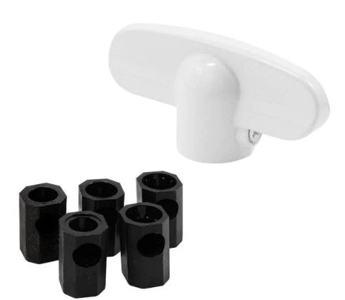 Photo 2 of 2-Operator Tee Handle, 1-1/8 in. x 2-3/8 in., Diecast, White, Universal Spline Adaptors AND Universal Diecast White Folding Crank Handle for Casement Windows