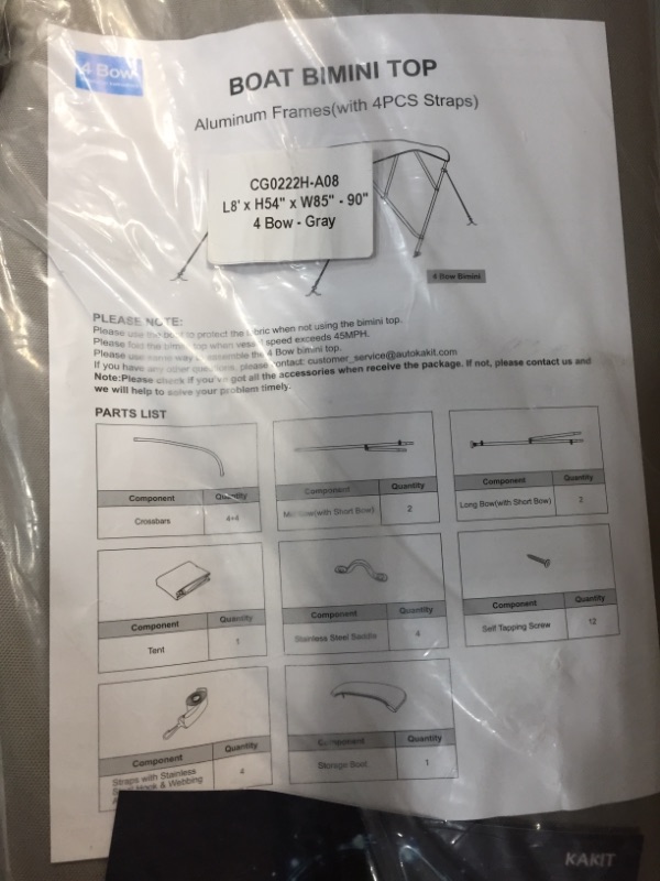 Photo 5 of 3-4 Bow /6-8Ft Length /61-96Ft Width /46-54Ft High Different Size Bimini Top Cover 600D Oxford Fabric Includes Mounting Hardwares,2 Rear Support Pole
SIMILAR TO PHOTO