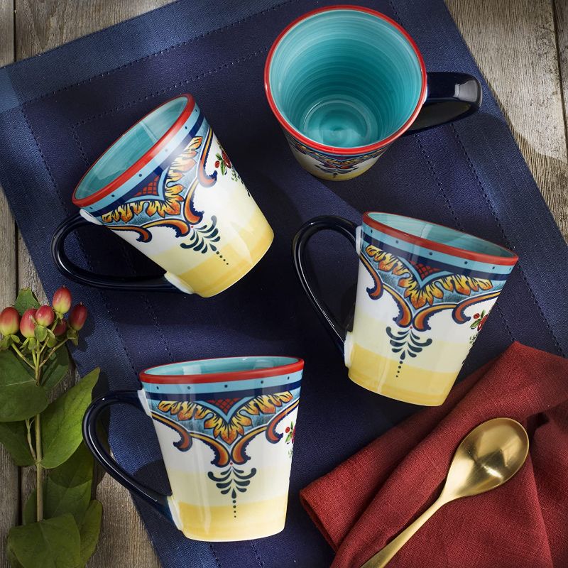 Photo 1 of 
Euro Ceramica Zanzibar Collection Vibrant Coffee/Tea Mug Set, 4 Piece, Spanish Floral Design, Multicolor