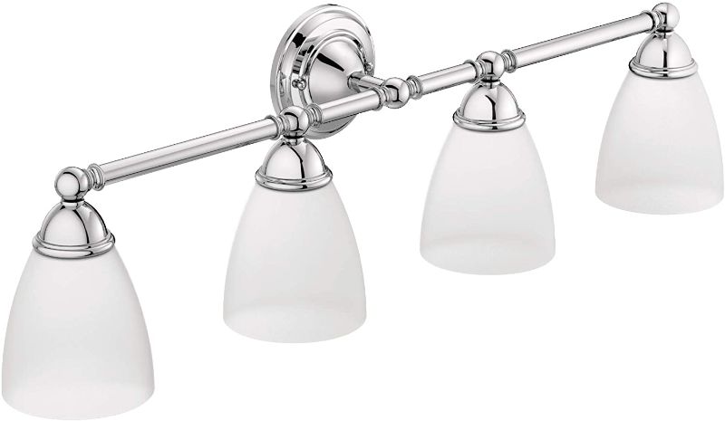 Photo 1 of 
Moen YB2264CH Brantford 4-Light Dual-Mount Bathroom Vanity Fixture with Frosted Glass, Chrome
Color:Chrome