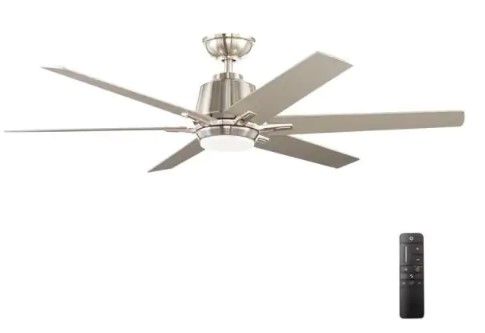 Photo 1 of Kensgrove 54 in. Integrated LED Brushed Nickel Ceiling Fan with Light and Remote Control