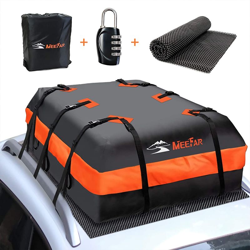 Photo 1 of 
MeeFar Car Roof Bag XBEEK Rooftop top Cargo Carrier Bag 20 Cubic feet Waterproof for All Cars with/Without Rack, Includes Anti-Slip Mat, 10 Reinforced...
Size:20 Cubic Feet