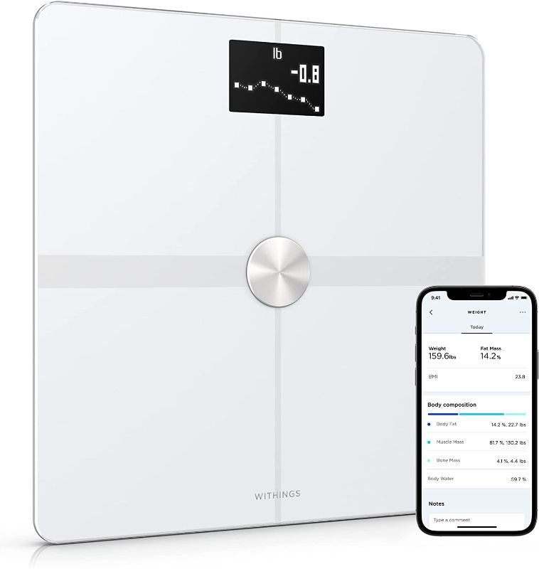 Photo 1 of 
Withings Body+ - Digital Wi-Fi Smart Scale with Automatic Smartphone App Sync, Full Body Composition Including, Body Fat, BMI, Water Percentage, Muscle &...
Color:White