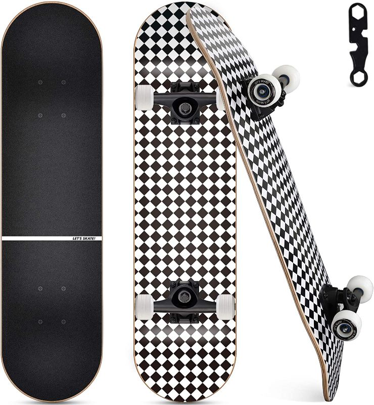 Photo 1 of LETS SKATE SKATEBOARD for Beginners, 31"x8" Complete Skateboard for Kids Teens & Adults, 7 Layer Canadian Maple Wood Double Kick Deck Concave...