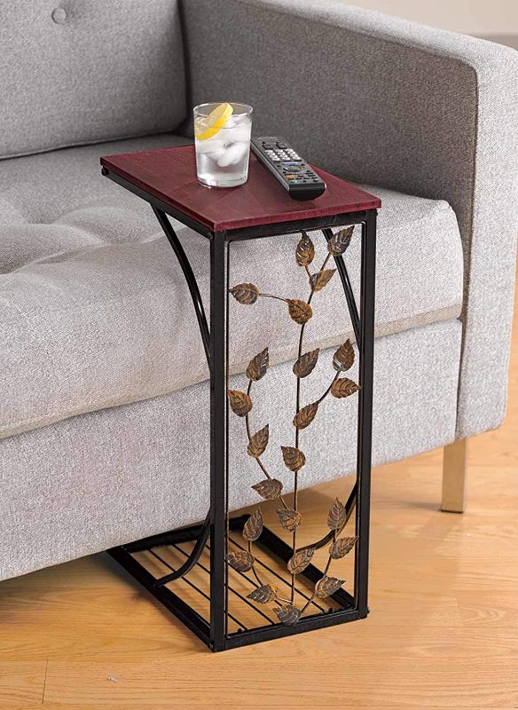 Photo 1 of 
Sofa Side and End Table, Small - Metal, Dark Brown Wood Top With Leaf Design - Perfect for Your Living Room, Slides Up To Sofa / Chair / Recliner - Keep...
Size:No Wheels