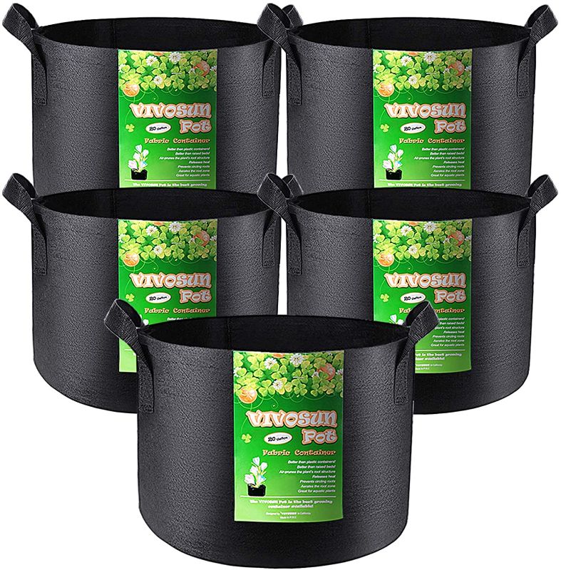 Photo 1 of 
VIVOSUN 5-Pack 20 Gallon Plant Grow Bags, Heavy Duty Thickened Nonwoven Fabric Pots with Handles
Color:Black