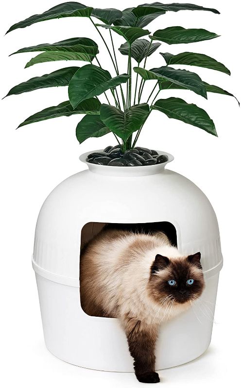 Photo 1 of 
Secret Litter Box - Premium Hidden Litter Box Enclosure, Includes Real Touch Plant and Polished River Pebbles, Perfect for Large Cats
Color:Grey