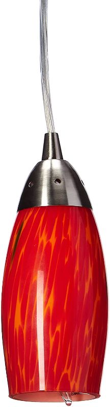 Photo 1 of Elk 110-1FR-LED Milan 1-LED Light Mini Pendant with Fire Red Martini Glass Shade, 3 by 7-Inch, Satin Nickel Finish