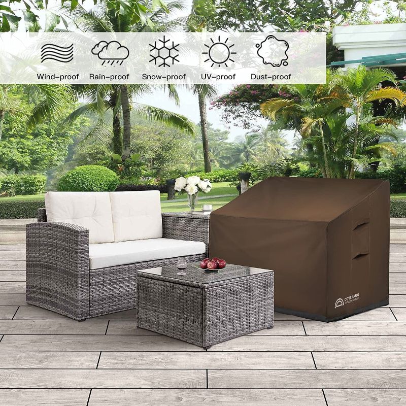 Photo 1 of 
Coverado Patio Chair Covers, Loveseat Covers, Patio Furniture Cover with Waterproof Inner Tapes, Adjustable Cord Lock Closure and Air Vent (Small, Brown...
Size:S 53"L x 31"W x 29"H