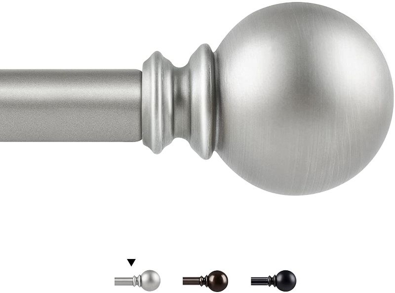 Photo 1 of  1 Inch Curtain Rod Telescoping Single Drapery Rod 36 to 72 Inches (3-6 Feet), Round Finials, Silver
Color:Silver Round