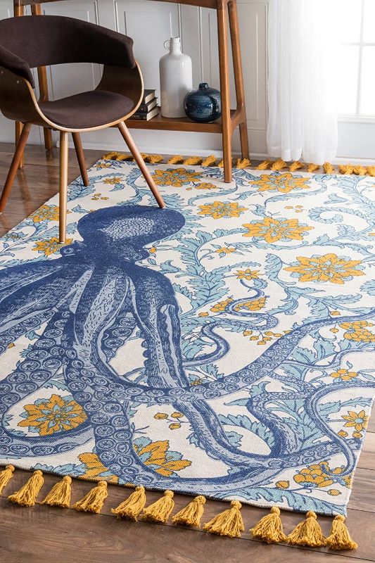 Photo 1 of 
nuLOOM Thomas Paul Printed Flatweave Cotton Giant Octopus Area Rug, 6' x 9', Multi
Size:6 ft x 9 ft
Color:Multi