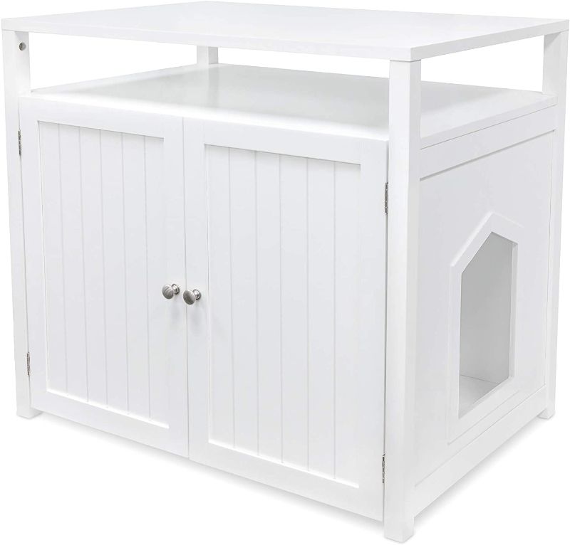 Photo 1 of Arf Pets Cat Litter Box Enclosure, Furniture Large Box House with Table, White
