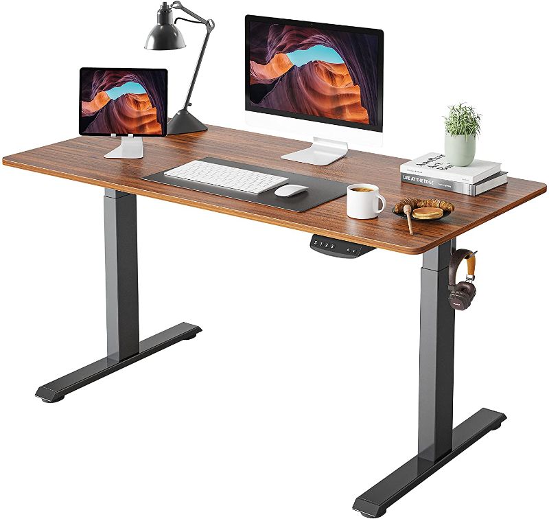 Photo 1 of FEZIBO Height Adjustable Electric Standing Desk, 48 x 24 Inches Stand up Table, Sit Stand Home Office Desk with Splice Board, Black Frame/Espresso Top
