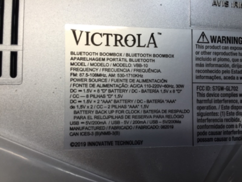 Photo 10 of Victrola 1980s Retro Bluetooth Boombox with Cassette Player and AM/FM Radio, Wired and Wireless Streaming, Classic 80s Style with Modern Technology, Silver
