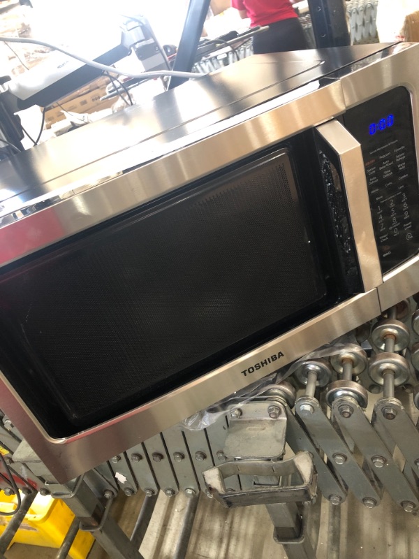 Photo 1 of Toshiba ML-EC42P(SS) Microwave Oven with Healthy Air Fry, Smart Sensor, Easy-to-Clean Stainless Steel Interior and ECO Mode, 1.5 Cu.ft...***DAMAGED***, ***DOOR IS SHATTERED***