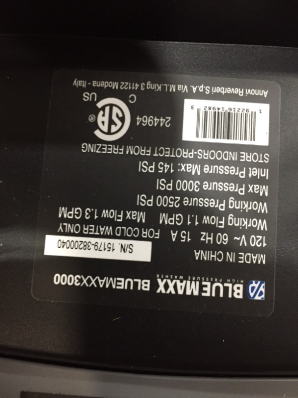 Photo 3 of AR Blue Clean Maxx3000, Induction Motor 3000 PSI Electric Pressure Washer, 1.3 GPM with Cart, Power car wash, Driveway, Fence, Deck, ATV, Boat, Wash Wash